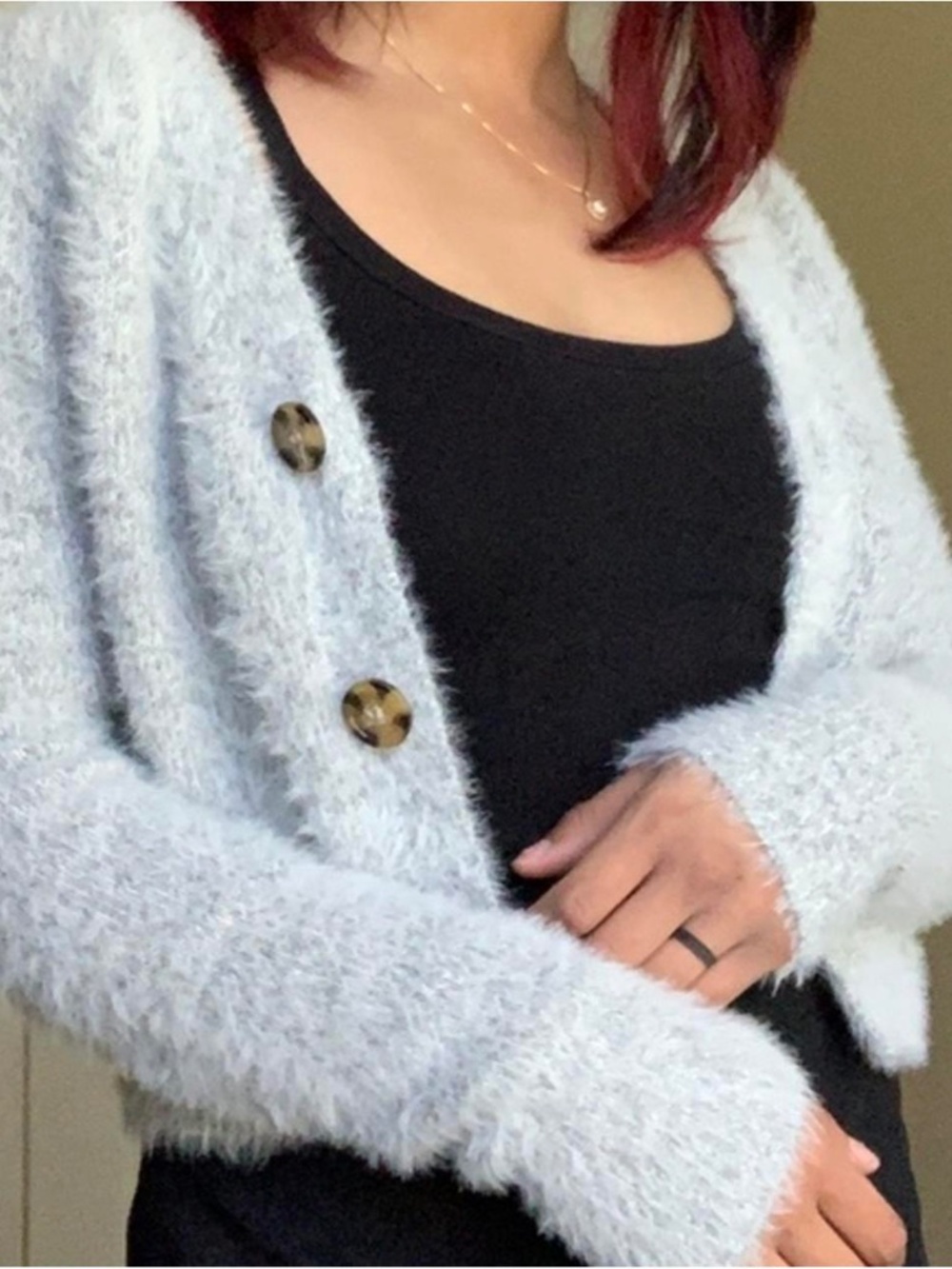 fuzzy cardigan from garage
